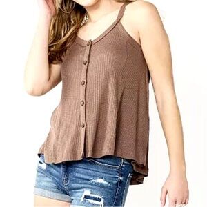 NEW! SO Button Front Knit Sleeveless Tank top XS Heirloom Brown